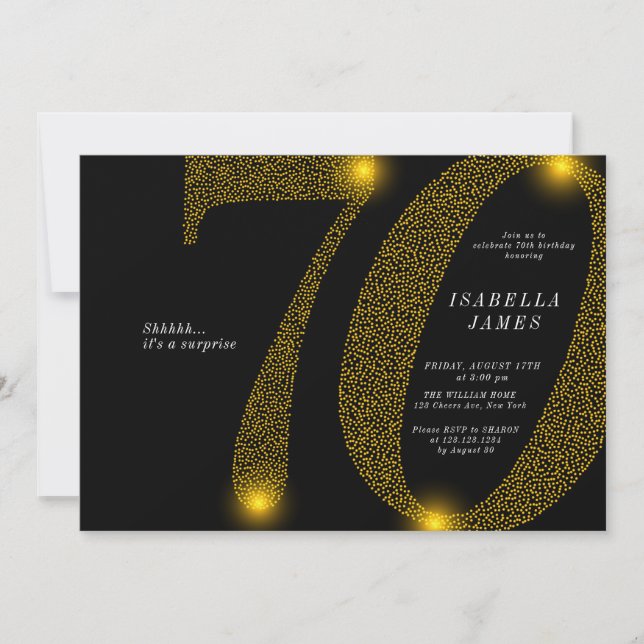Modern minimalist navy gold glitter 70th birthday invitation (Front)