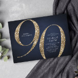 Modern minimalist navy gold glitter 90th birthday invitation<br><div class="desc">Modern minimalist 90th birthday party invitation features stylish faux gold glitter number 90 and your party details in classic serif font on navy blue background,  simple and elegant,  great surprise adult milestone birthday invitation.  
the background colour can be changed to any colour of your choice.</div>