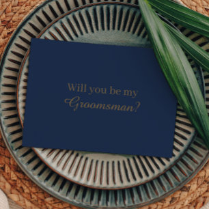 Modern Minimalist Navy Gold Groomsman Proposal Invitation