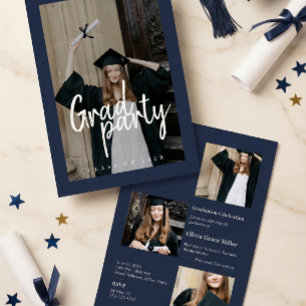 Modern Minimalist Navy Photo Collage Graduation Invitation