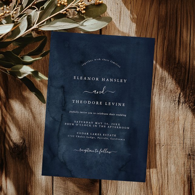 Modern Minimalist Navy Watercolor Wedding   Invitation (Creator Uploaded)