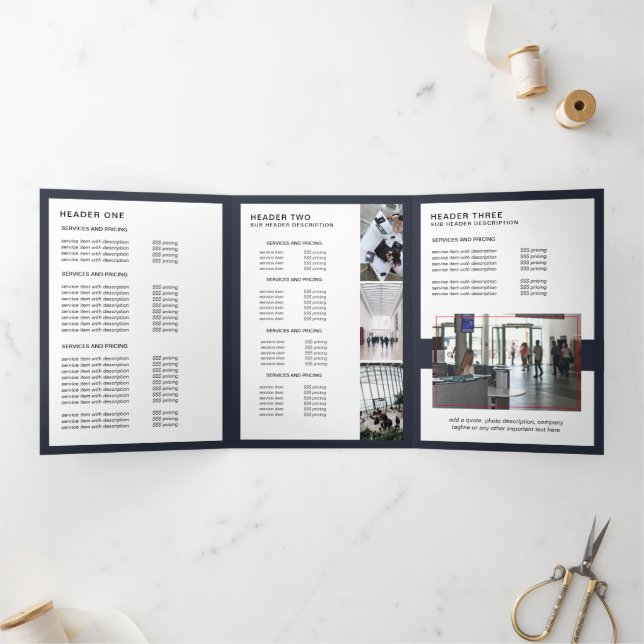 Modern Minimalist Navy & White Price Brochure   (Inside)