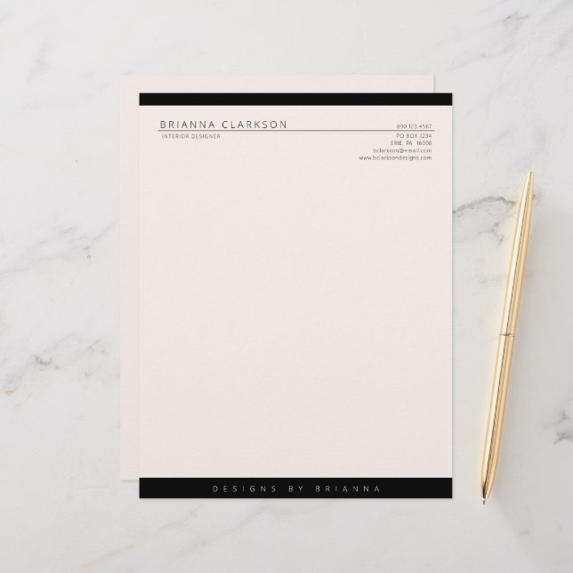 Modern Minimalist Neutral Colour with Black  Custom Letterhead (Front/Back In Situ)