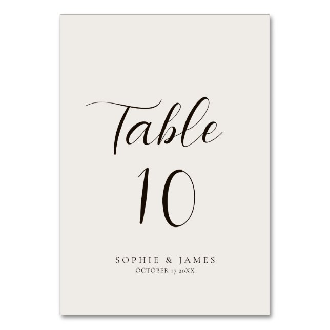 Modern Minimalist Neutral Wedding  Table Number (Front)