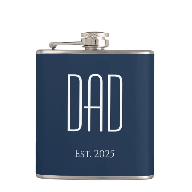 Modern Minimalist New Dad Navy Blue Hip Flask (Front)
