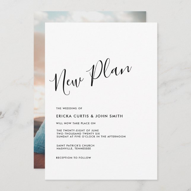 Modern Minimalist New Plan Calligraphy Photo Invitation (Front/Back)