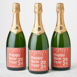 Modern Minimalist New Year's Party Pink Sparkling Wine Label