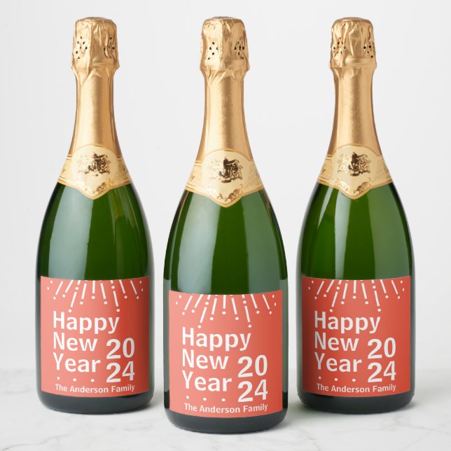 Modern Minimalist New Year's Party Pink Sparkling Wine Label (Bottles)