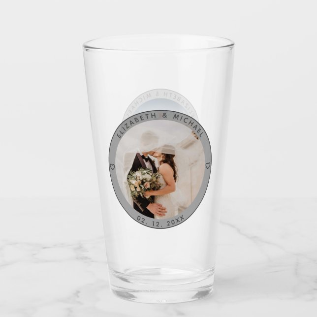 Modern Minimalist Newly Weds Couple Wedding Photo Glass (Front)