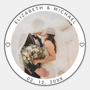 Modern Minimalist Newly Weds Photo Wedding Favour Classic Round Sticker