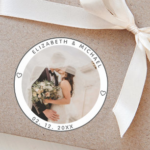 Modern Minimalist Newly Weds Photo Wedding Favour Classic Round Sticker