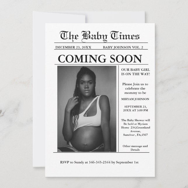 Modern Minimalist Newspaper Pregnancy announcement (Front)