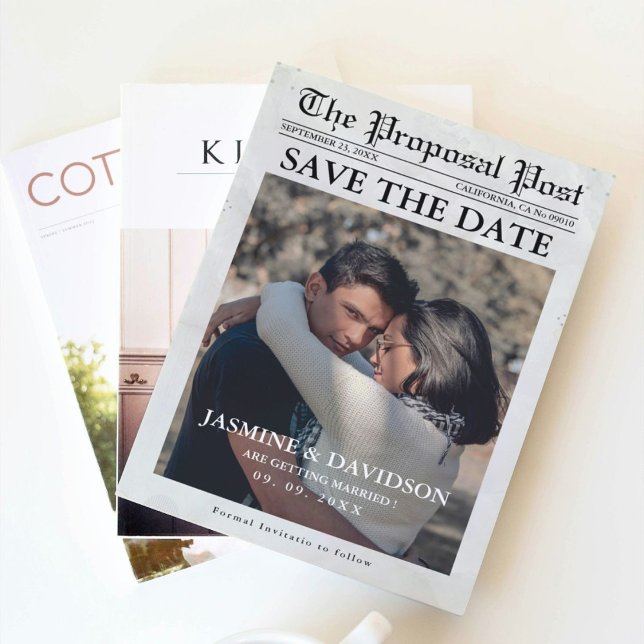 Modern Minimalist newspaper wedding save the date Invitation (Creator Uploaded)