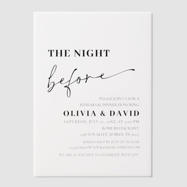 Modern Minimalist Night Before Rehearsal Dinner Vellum Invitations (Front)