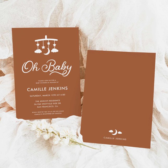 Modern Minimalist Oh Baby Shower Invitation (Boho Modern Gender neutral baby shower invitation)