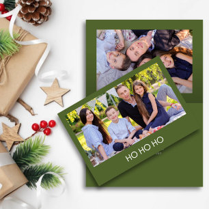 Modern Minimalist Olive Green "HO HO HO" Photo Holiday Card