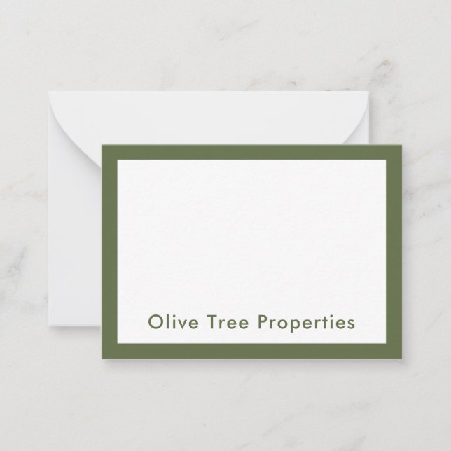 Modern Minimalist Olive Green Real Estate Agency Card (Front)