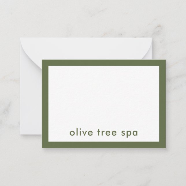 Modern Minimalist Olive Green Spa Name Card (Front)
