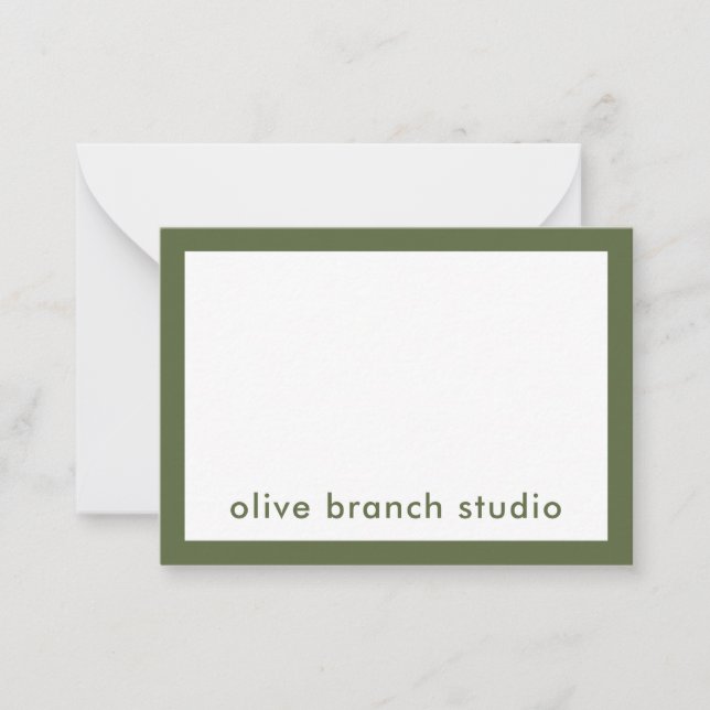 Modern Minimalist Olive Green Studio Name Card (Front)