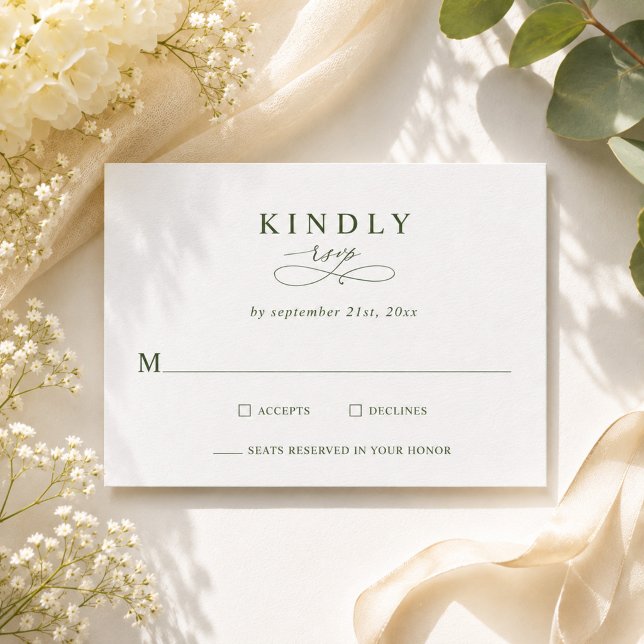 Modern Minimalist Olive Green Wedding RSVP Cards (Creator Uploaded)