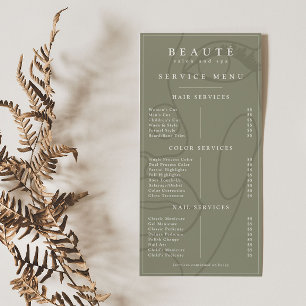 Modern Minimalist Olive Salon/Spa Service Menu