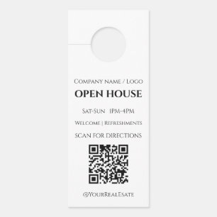 Modern Minimalist Open House Real Estate QR Code Door Hanger