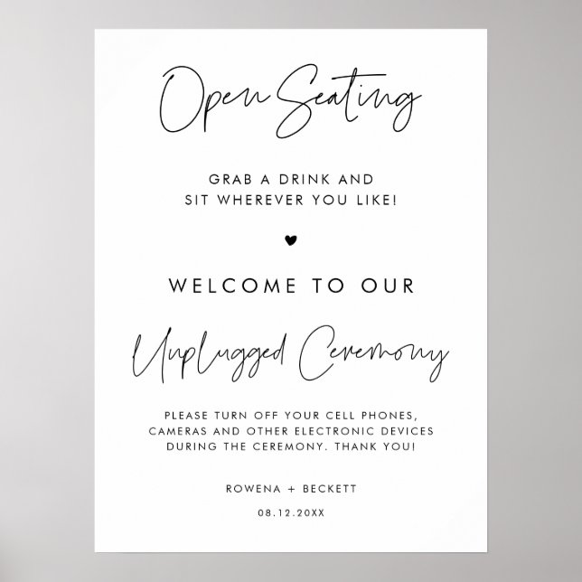 Modern Minimalist Open seating Unplugged ceremony Poster (Front)