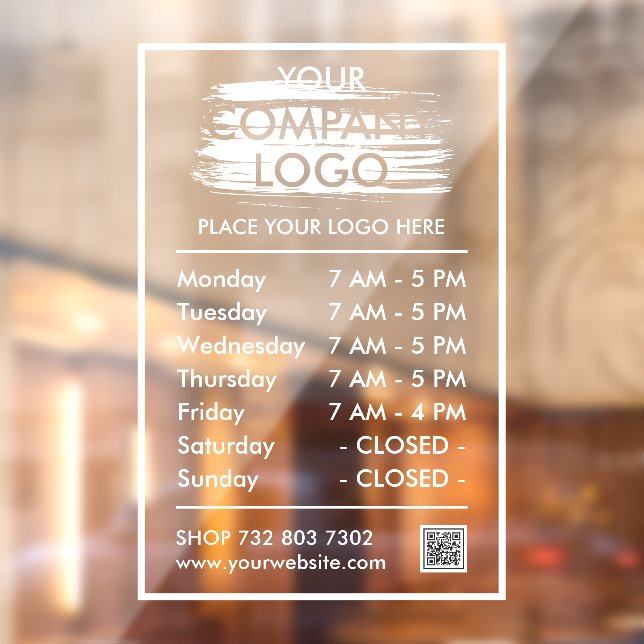Modern Minimalist Opening Hours. Your Company Logo Window Cling (Sheet 2)
