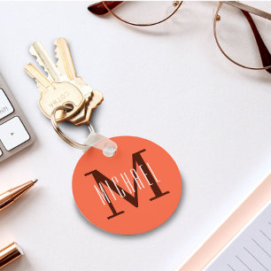 Modern Minimalist Orange Monogram Initial & Name Key Ring