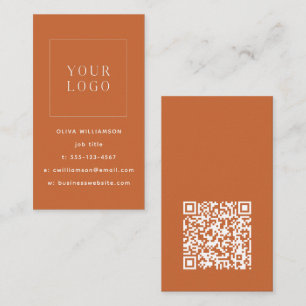 Modern Minimalist Orange Vertical Logo QR Code Business Card