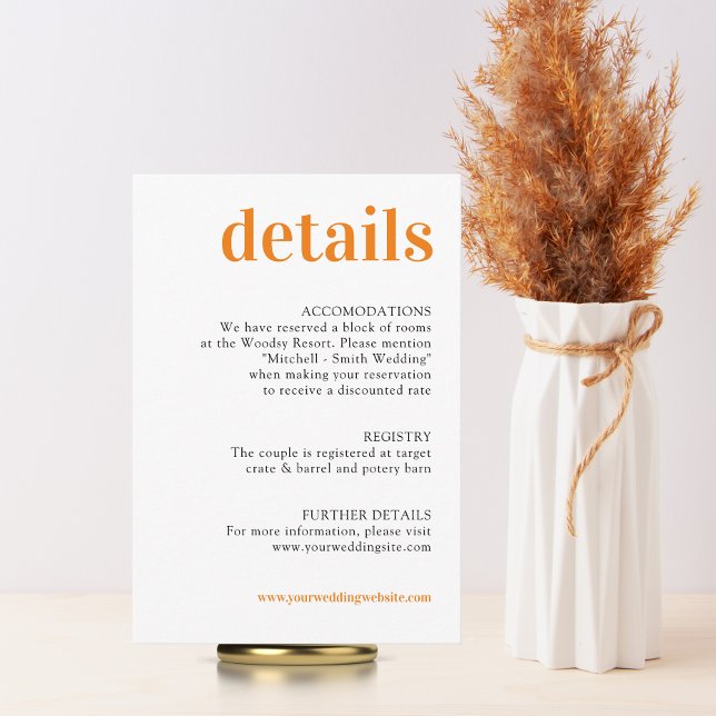 Modern Minimalist Orange Wedding DETAILS Enclosure (Creator Uploaded)