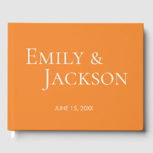 Modern Minimalist Orange White Wedding Guest Book