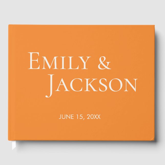 Modern Minimalist Orange White Wedding Guest Book (Front)
