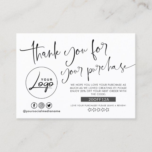 Modern Minimalist Order Thank You Business Card (Front)