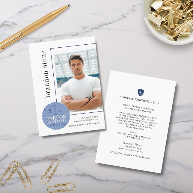 Modern Minimalist Oversized Internship Business Card (Modern minimalist college high school internship profile card business card with photo logo and icon)