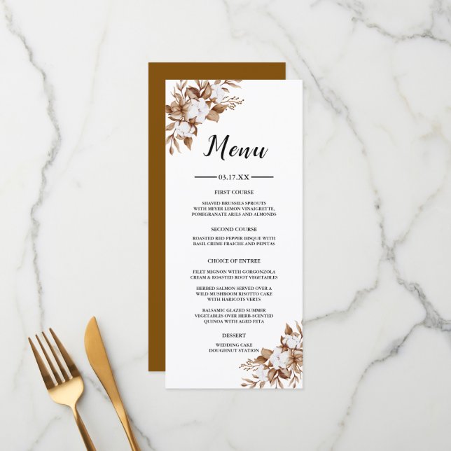 Modern Minimalist Pampas Grass Bouquet Wedding Menu (Front/Back In Situ)