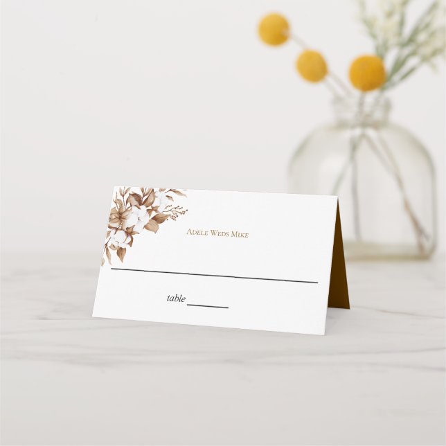 Modern Minimalist Pampas Grass Bouquet Wedding Place Card (Front)
