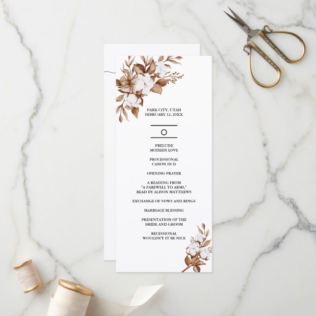 Modern Minimalist Pampas Grass Bouquet Wedding Programme (Front/Back In Situ)