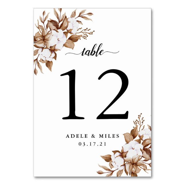 Modern Minimalist Pampas Grass Bouquet Wedding Table Number (Front)