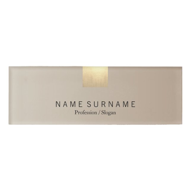 Modern Minimalist Pastel Beige Gradient Luxe Gold Name Tag (Front)