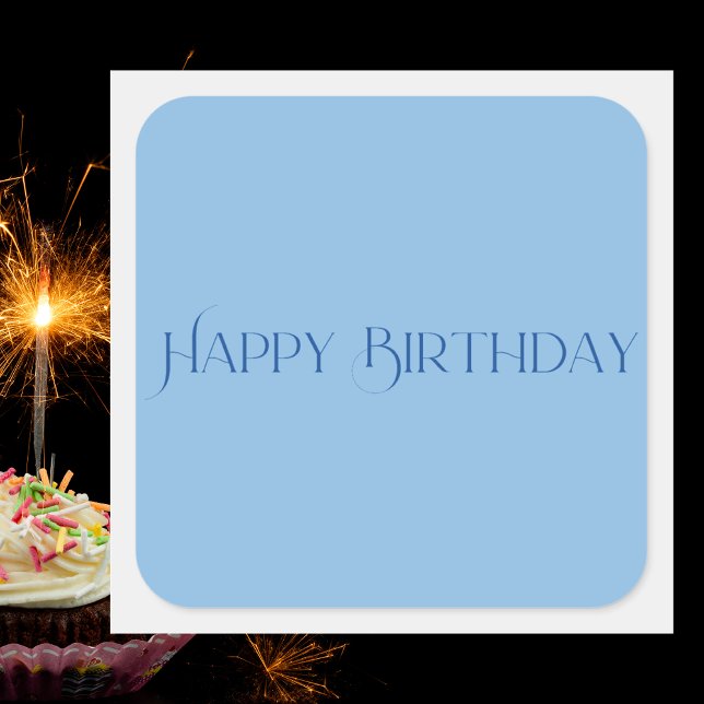 Modern Minimalist Pastel Blue Happy Birthday Square Sticker (Creator Uploaded)