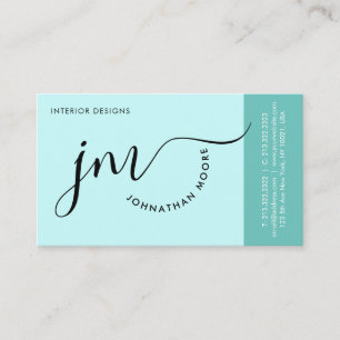 Modern Minimalist Pastel Blue Script Monogram Business Card
