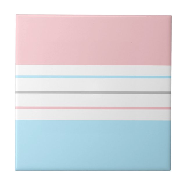 Modern Minimalist Pastel Pink Blue Lines Tile (Front)