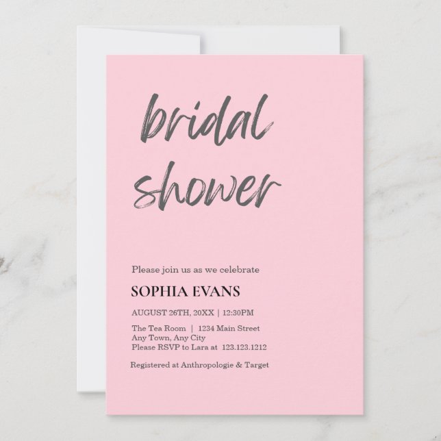 Modern Minimalist Pastel Pink Bridal Shower Invitation (Front)