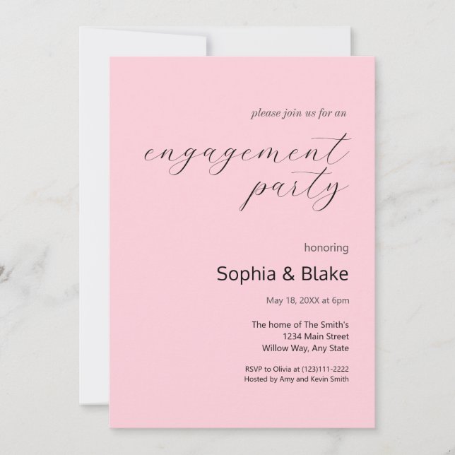 Modern Minimalist Pastel Pink Engagement Party Invitation (Front)