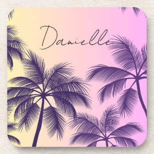 Modern Minimalist Pastel Pink Sunset Palm Trees Coaster