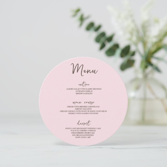 Modern Minimalist Pastel Wedding Circle Table  Menu (Standing Front)