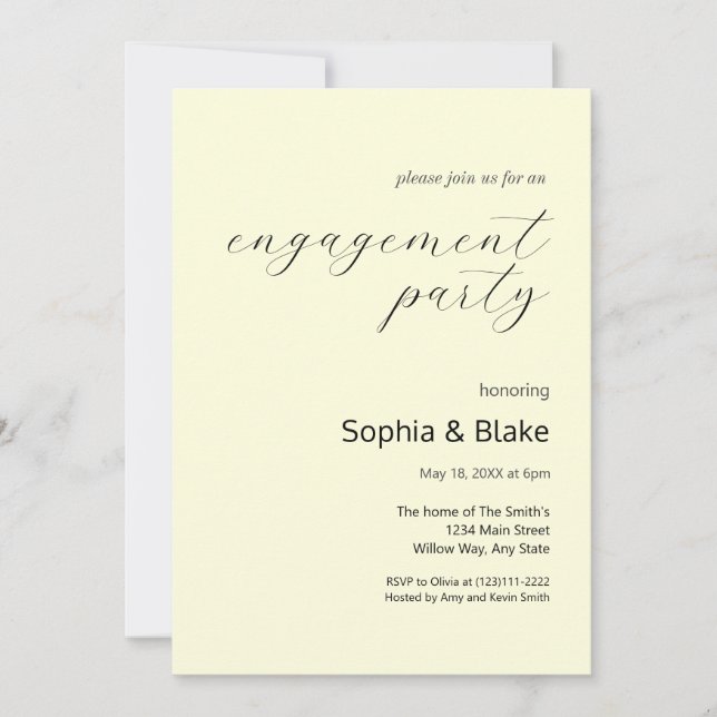 Modern Minimalist Pastel Yellow Engagement Party Invitation (Front)