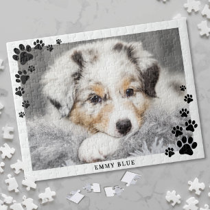 Modern Minimalist Paw Print Dog Pet Photo Jigsaw Puzzle