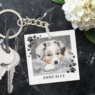 Modern Minimalist Paw Print Dog Pet Photo Key Ring